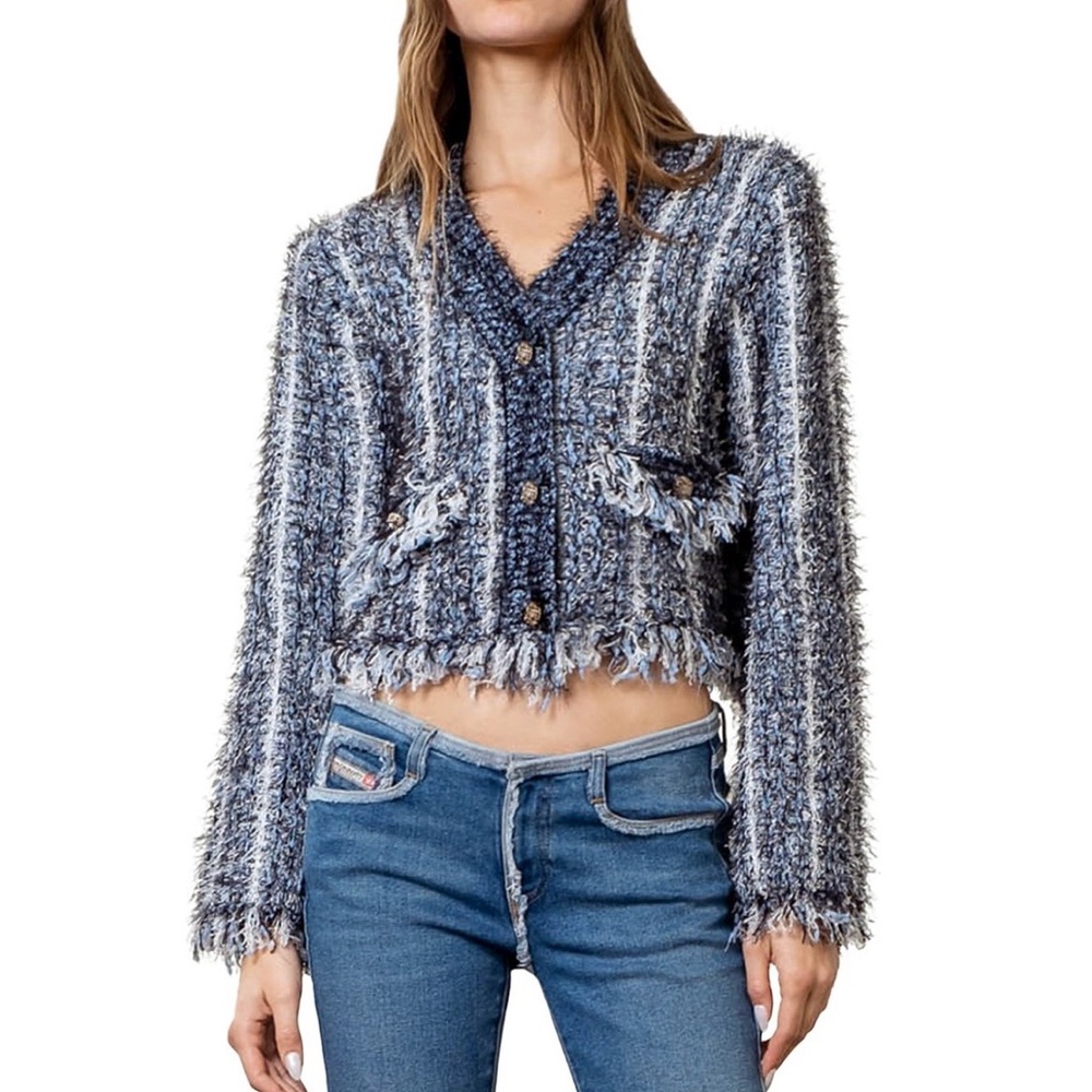 Moon River Textured Blue Tweed Blazer